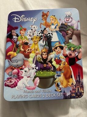 Disney Friends and Villains Playing Cards 2 Deck Set in Collectible Metal Tin